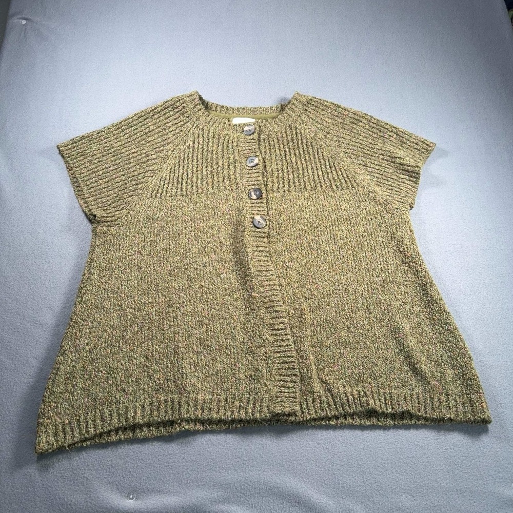 Charter Club Olive Green Speckled Knit Button Front Short Sleeve Cardigan Sz 3X